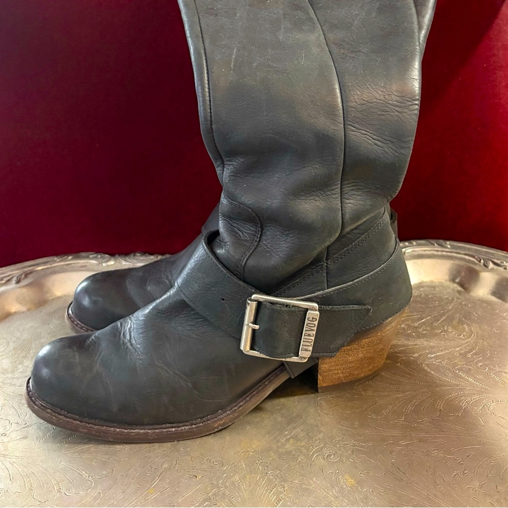 John Fluevog, size 8.5, below the knee black leather boots.
